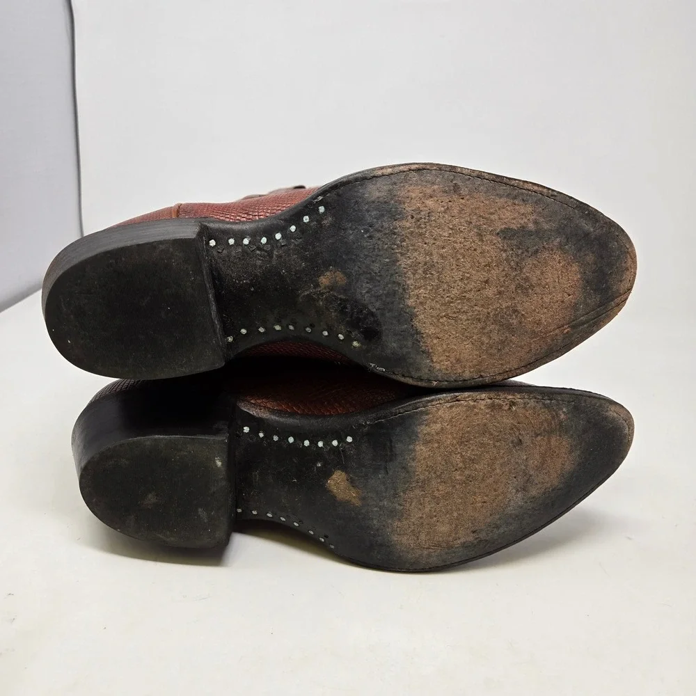 Mens Brown Lizard Skin Western Cowboy Boots Pointed Toe Stitched Leather 8.5D - Picture 8 of 14